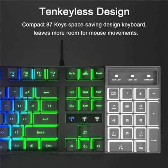 RGB Rainbow Gaming Keyboard and Mouse Combo, Compact 87 Keys Backlit Keyboard - Picture 5 of 6
